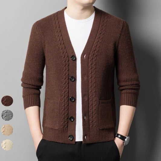 Men's Vertical Striped V-Neck Cardigan Sweater