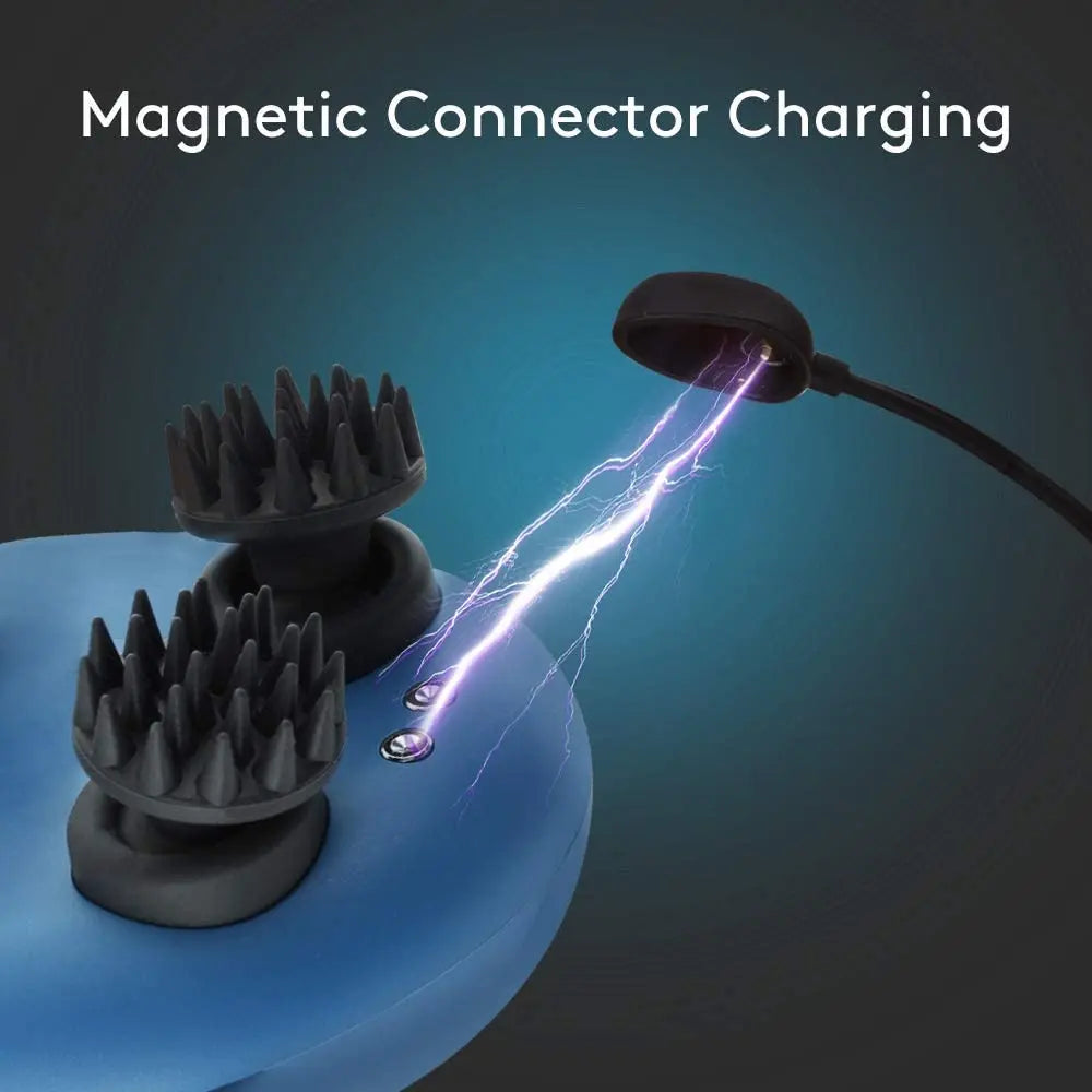 wireless scalp massager, mini blue scalp massager, head relaxation device, portable scalp massager, scalp massage tool, stress relief massager, handheld scalp massager, head massager for relaxation, blue wireless head massager, mini scalp relaxation device