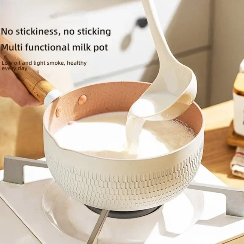 1pc non-stick milk pot, snow pan baby food pot, frying and boiling pan, universal gas cooker pot, induction cooker milk pan, non-stick baby food cooking pot, small milk boiling pan, non-stick frying pot, induction compatible milk pot, gas stove cooking pan