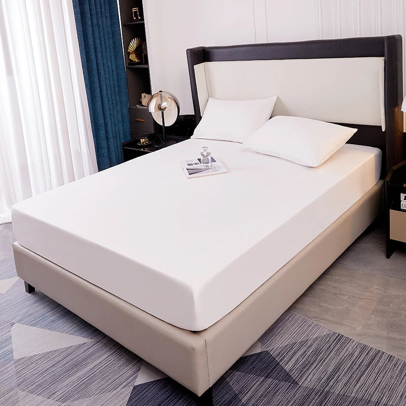 Waterproof Soft Skin Frosting Solid Color Mattress Cover Sheet – Bed Cap Dust Cover with Pillow Case & Pillow Core
