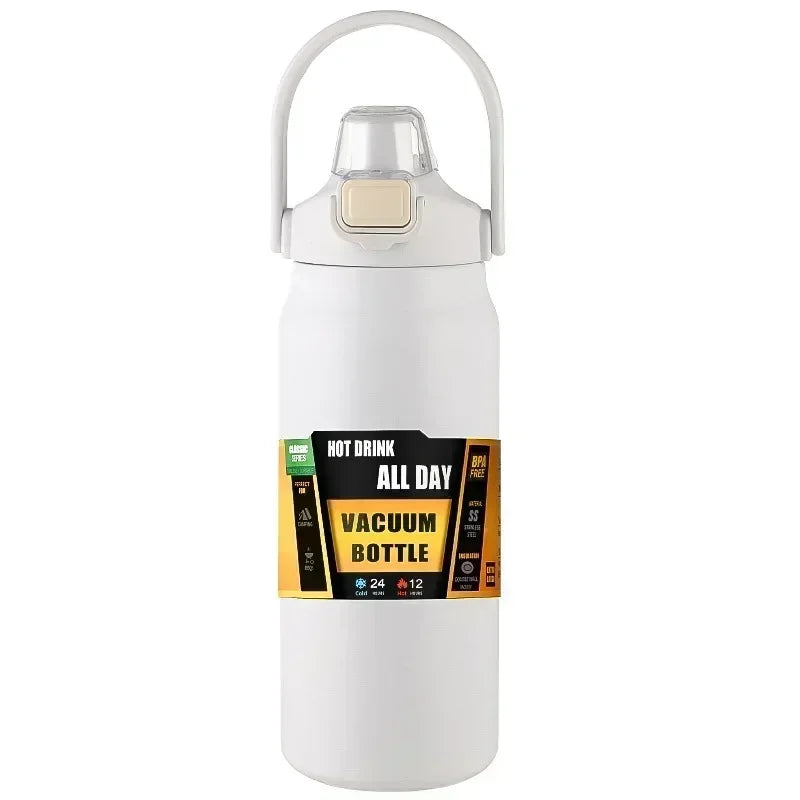Thermos portable en acier inoxydable 304 avec paille – Bouteille isotherme de voyage