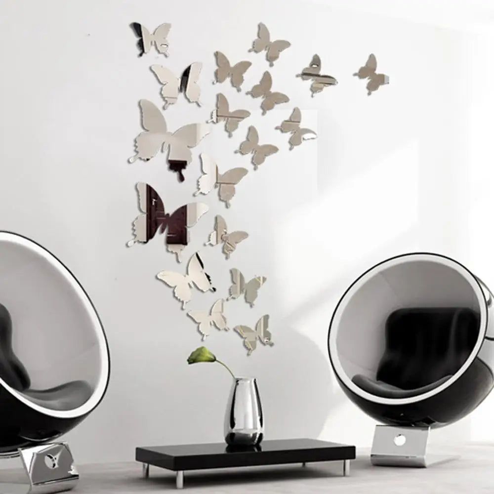 Autocollants muraux miroir papillon 3D amovibles pour la décoration