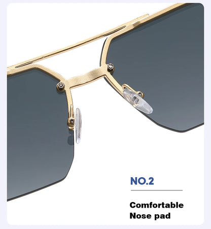 Doppelsteg-Sonnenbrille mit quadratischem Rahmen und Polygon-Muster für Damen