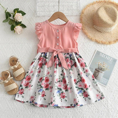 Lace Sleeve Floral Dress for Girls 3-8Y