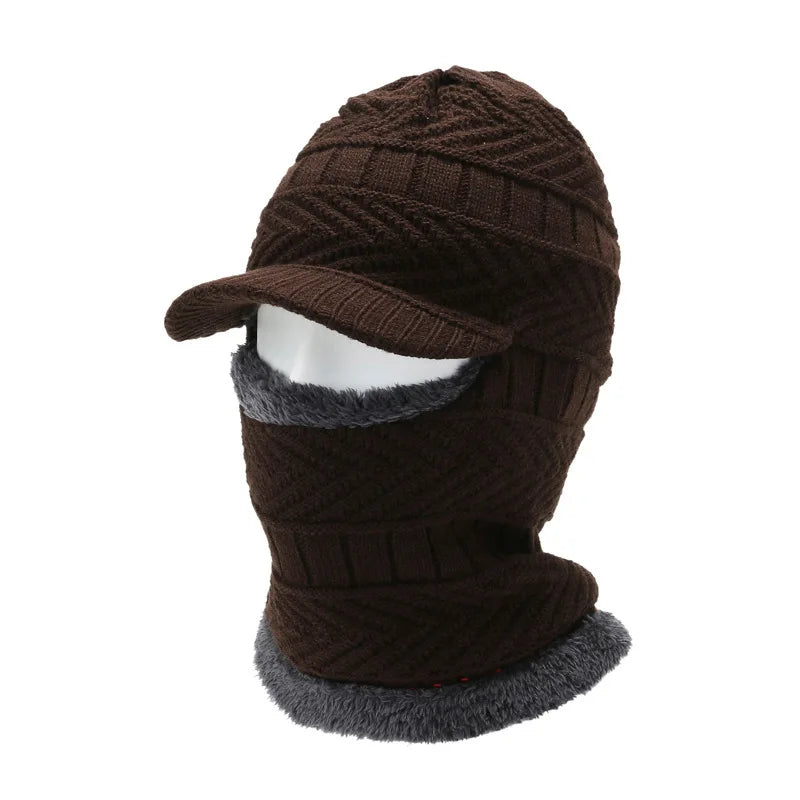 Men's Winter Beanie & Scarf Set - Knitted Wool Hat