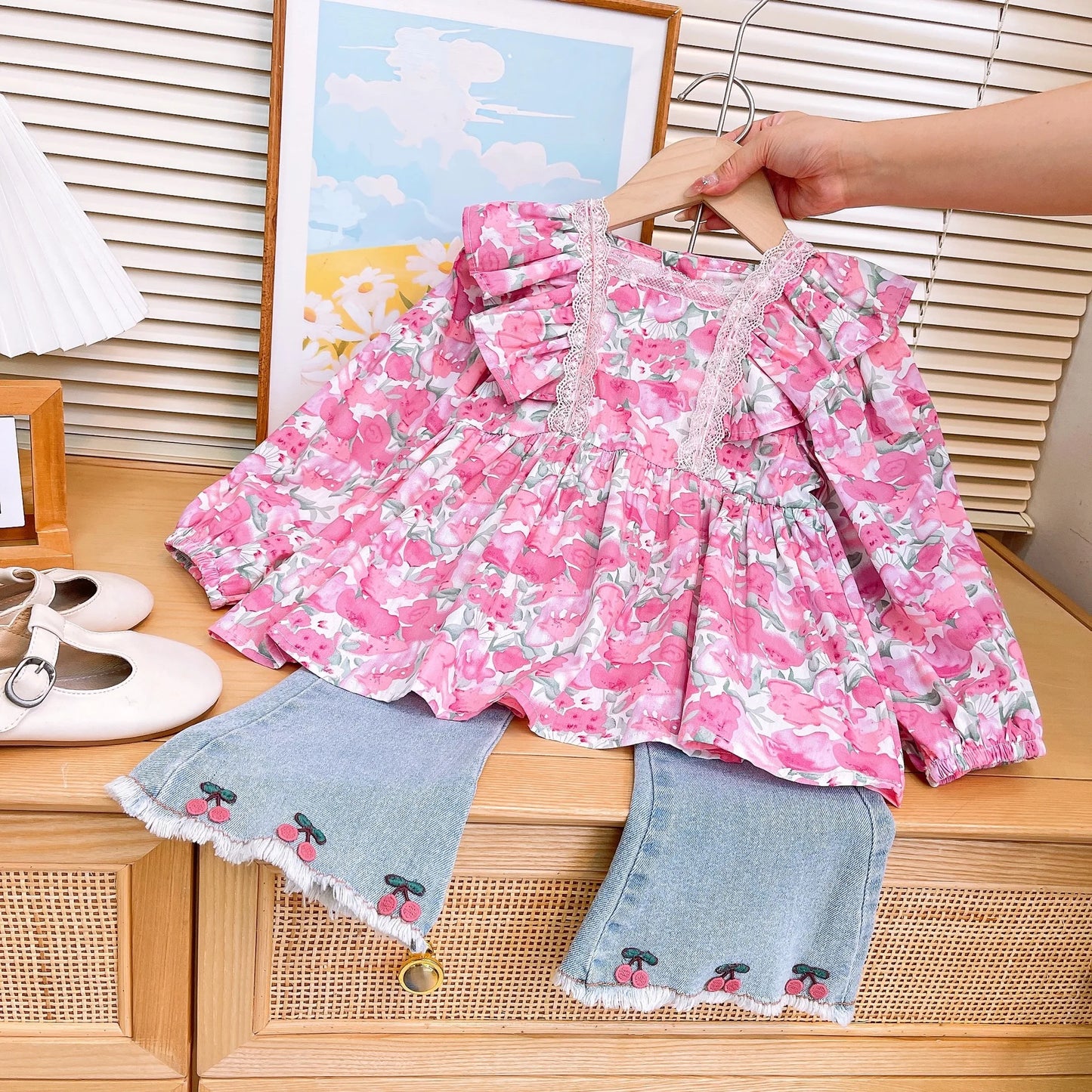 Children's Floral Print 2pcs Clothes Outfit Set