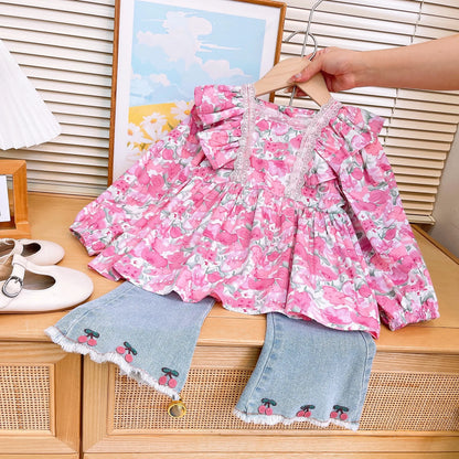 Children's Floral Print 2pcs Clothes Outfit Set