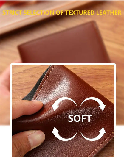 Cuir Pu court pour hommes - Portefeuille en cuir souple à motif litchi