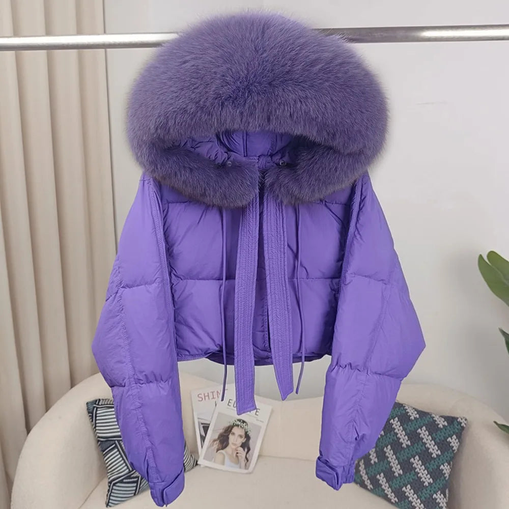 Women's Duck Down Real Fox Fur Hooded Jacket.