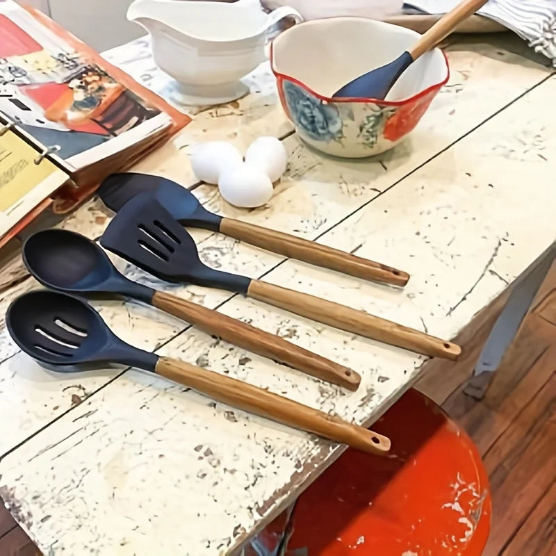 Wooden Handle Heat Resistant Kitchen Utensils Set