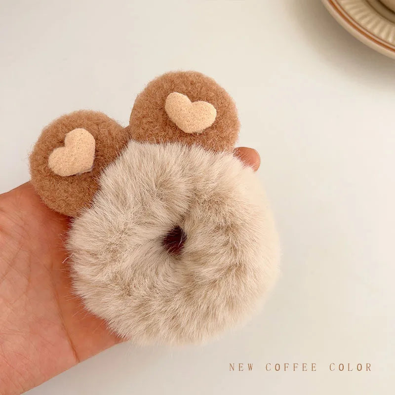 Cute Faux Fur Bear Scrunchie - Elastic Hair Tie