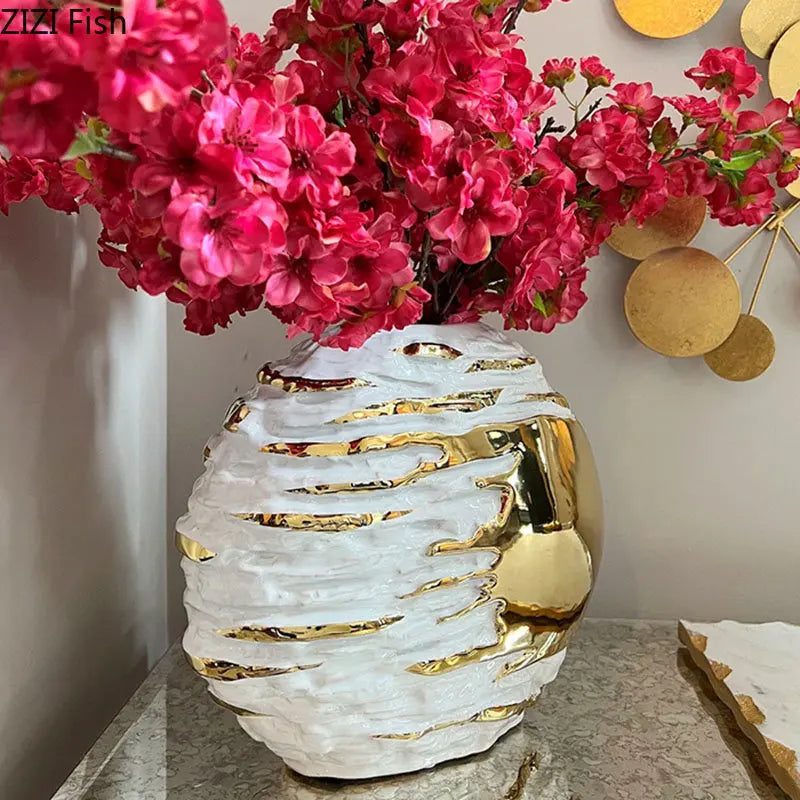 Gold/Silver-Plated Porcelain Potted Ceramic Vase