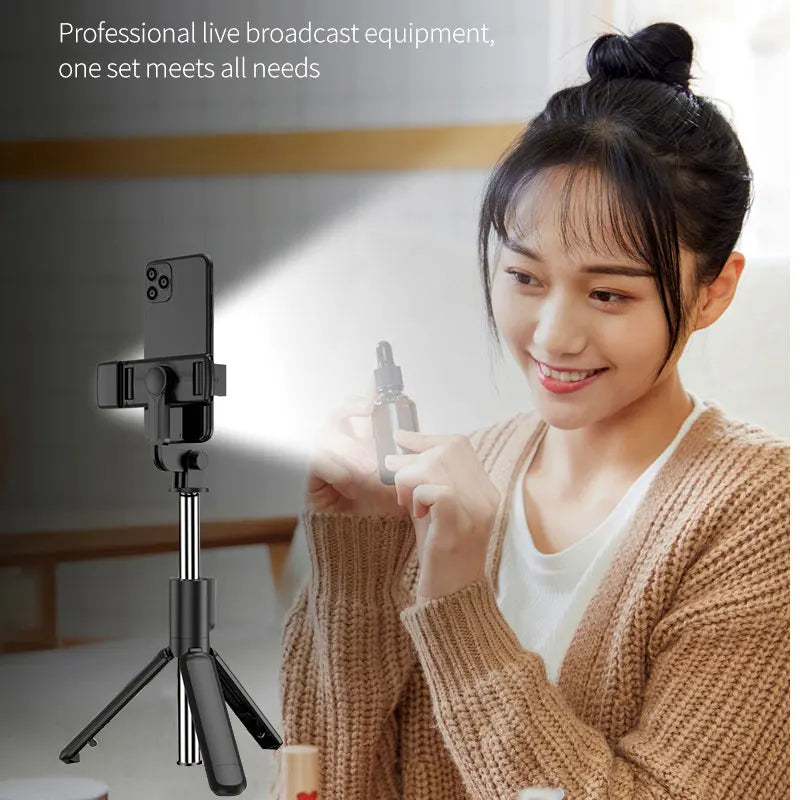Einziehbarer Bluetooth-Selfie-Stick - Multifunktionales 68-cm-Stativ mit Licht und kabelloser Fernbedienung