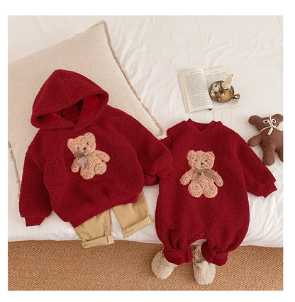 Red Rose Fuzzy Fleece Hoodies for Kid Girls