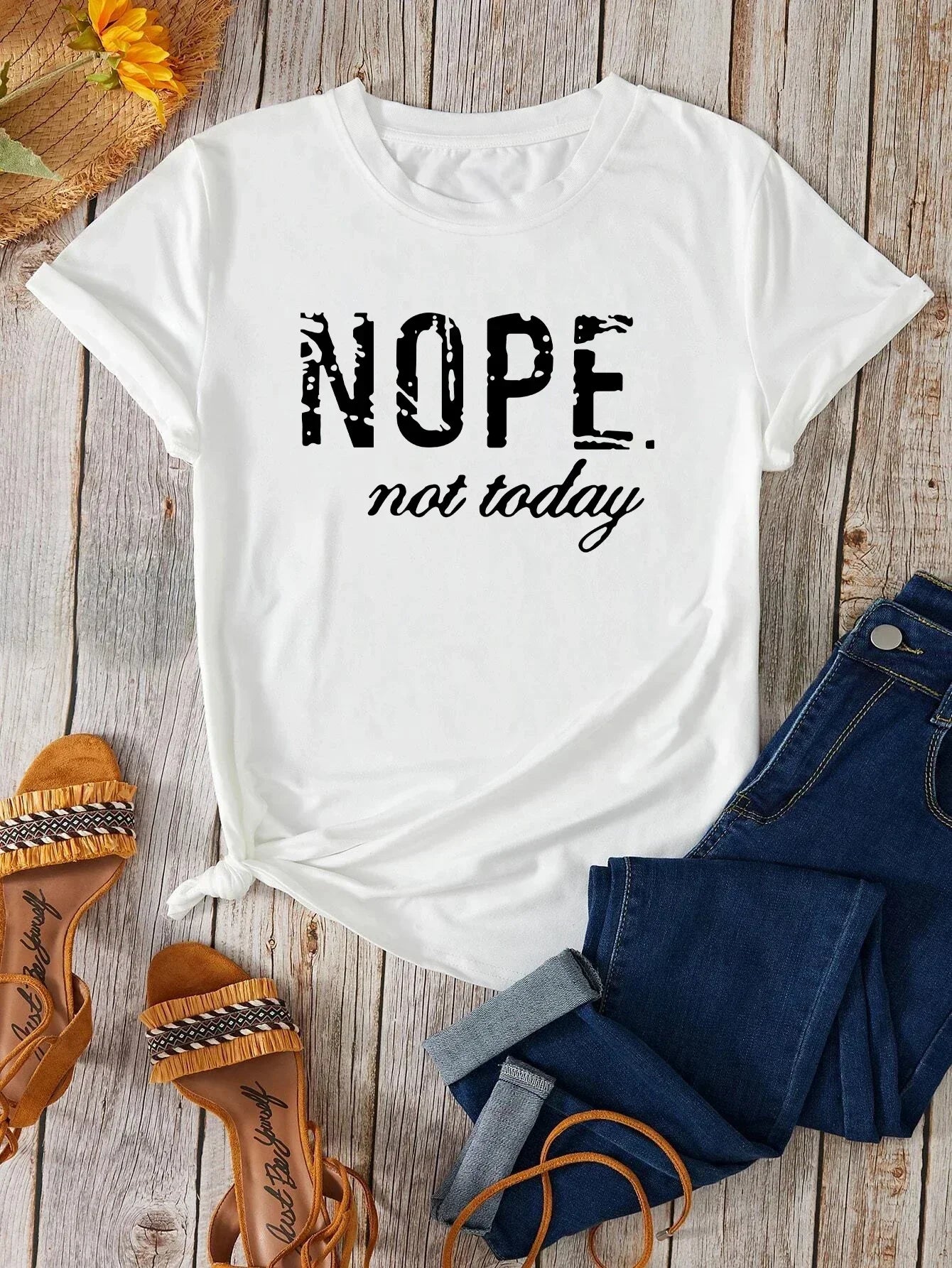 Süßes „Nope Not Today“-T-Shirt mit Buchstabenaufdruck