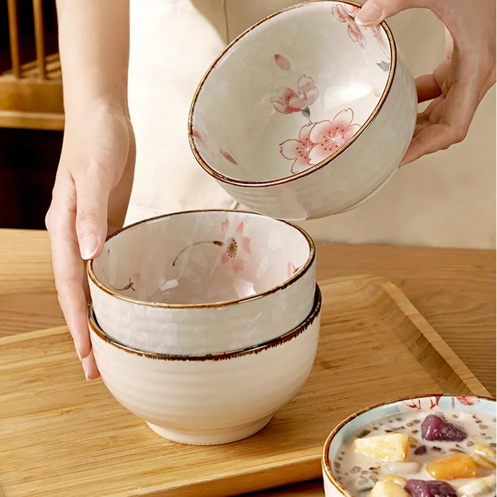 1-5pcs Ceramic Rice Bowl Set