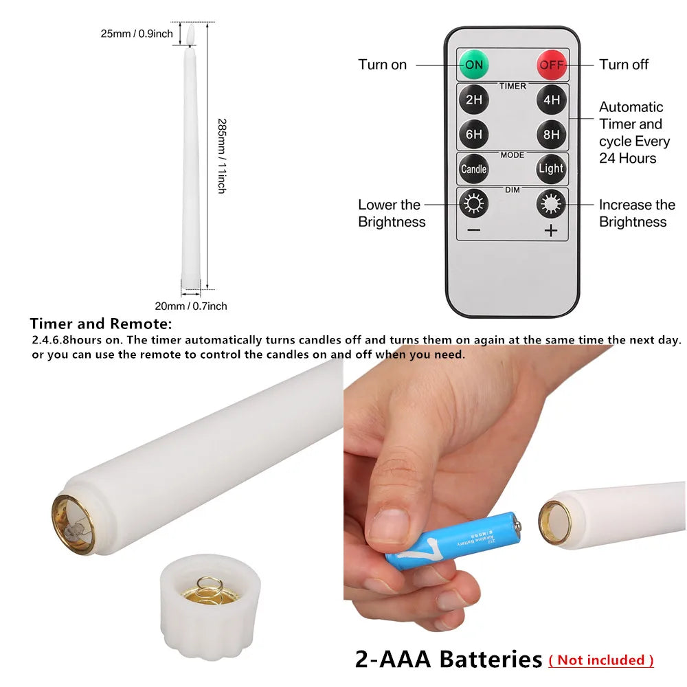 6/24 Pc Battery-Operated Flickering LED Taper Candles - 6.5/11" Tall