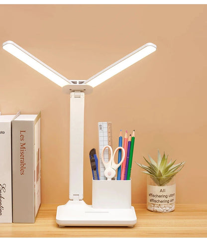 Lampe de bureau LED pliable avec horloge, chargement USB et lumière à intensité variable