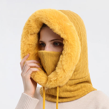 Women's Winter Fur Cap & Mask Set - Knitted Cashmere Balaclava