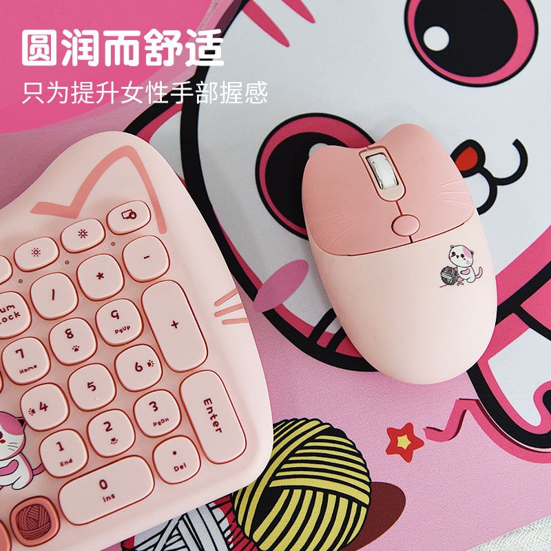 Cute Pink Cartoon Keyboard & Mouse Set