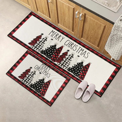 Plaid Christmas Tree Non-Slip Floor Mat