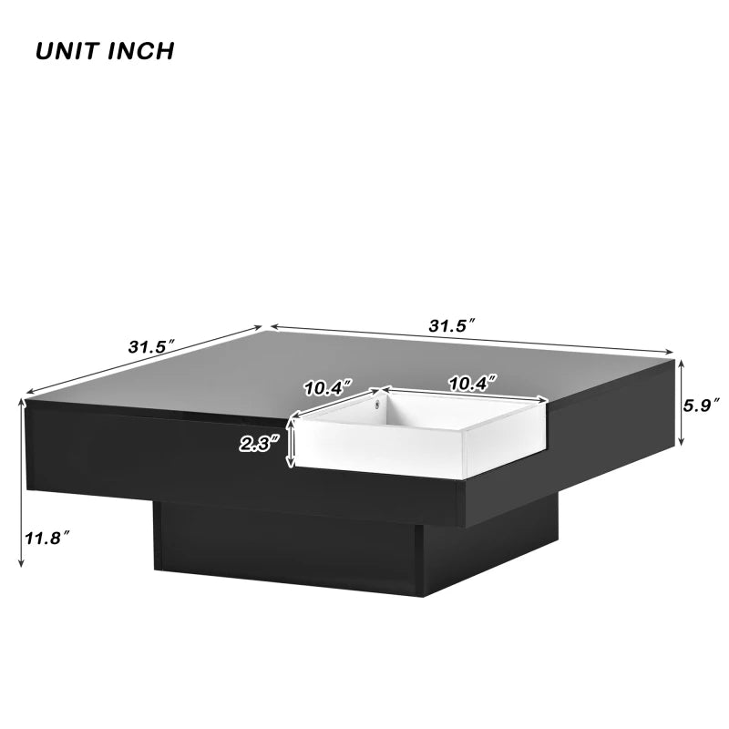 Coffee Table with Detachable Tray and Plug-in 16-color LED