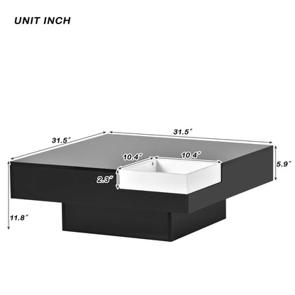 Coffee Table with Detachable Tray and Plug-in 16-color LED