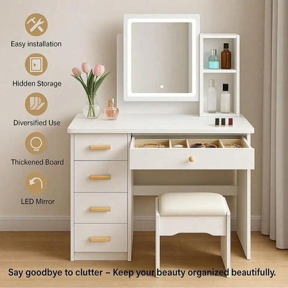 White Finish Vanity Table with Mirror