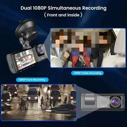 3-Channel 1080P Dash Cam with Triple-Lens & Inside Vehicle Recording