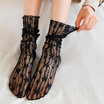 Chaussettes ras du cou en maille transparente et dentelle Harajuku 