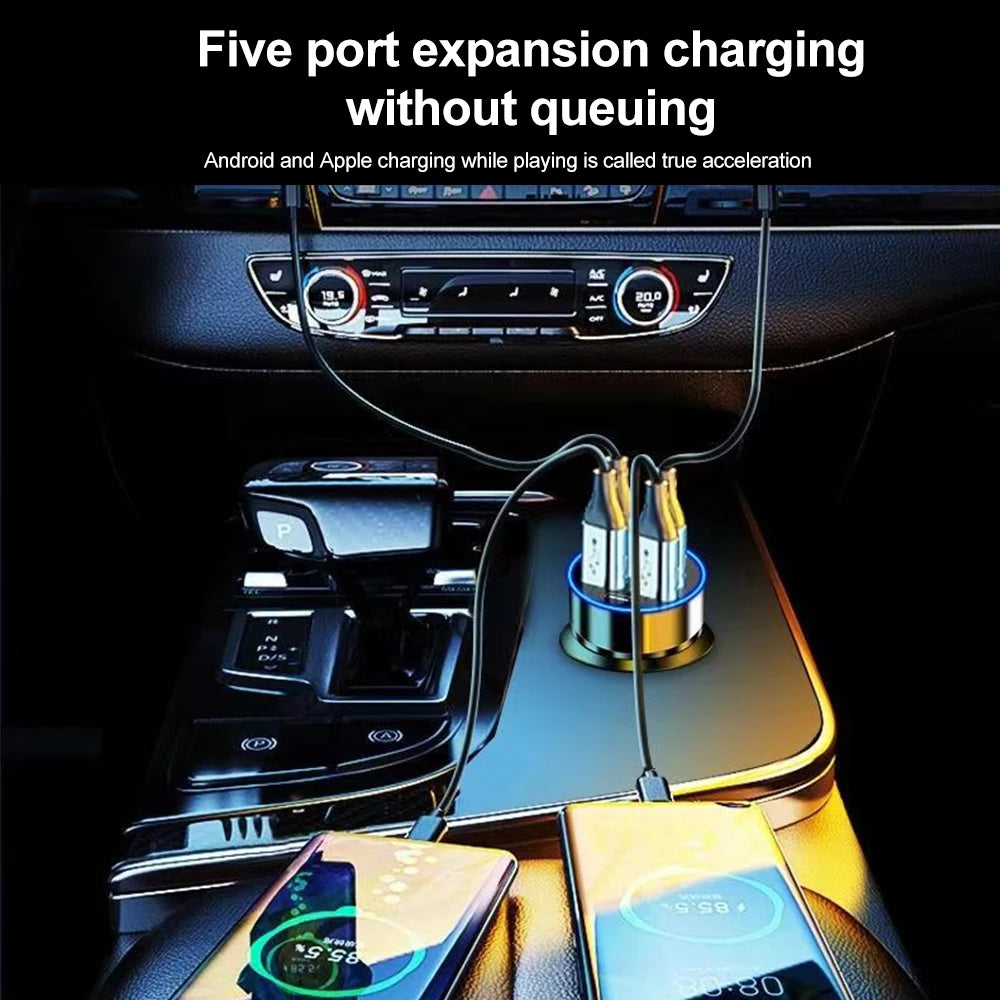 Chargeur de voiture à charge rapide à 5 ports avec affichage numérique