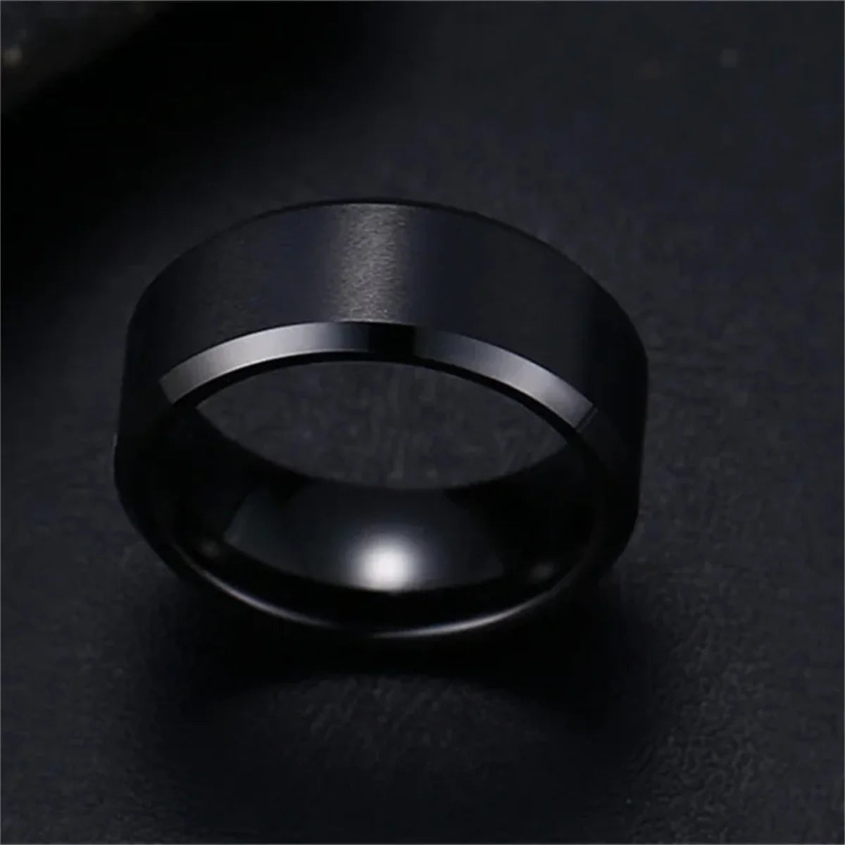 Bague unisexe en acier inoxydable noir mat