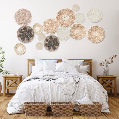 Boho Straw Rattan Hanging Plates - Set of 10