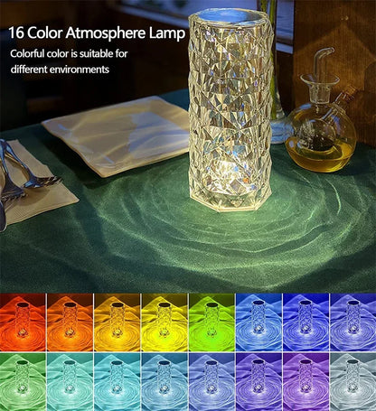 Veilleuse LED rechargeable RVB rose - Lampe en cristal à contrôle tactile 16 couleurs 