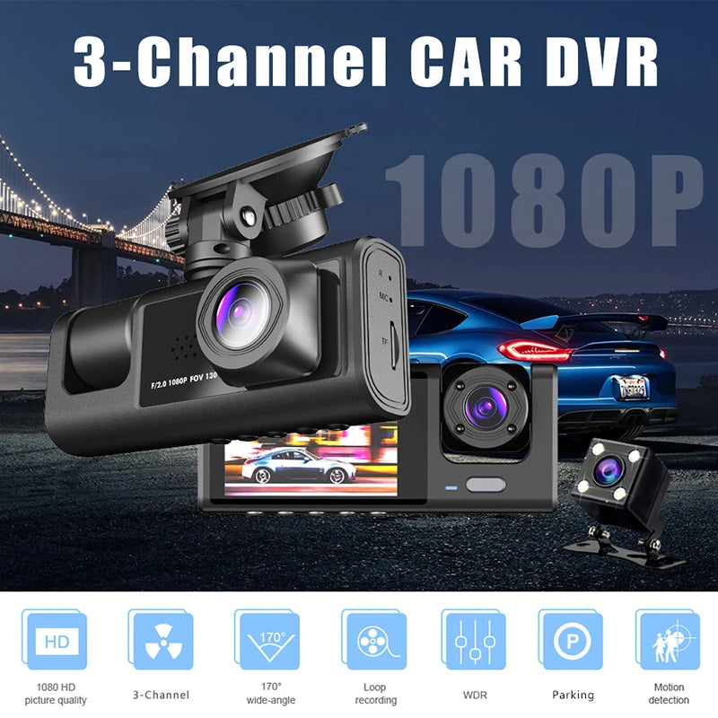 2/3-Channel 1080P Dash Cam with Front - Rear View - Car DVR - Video Recorder