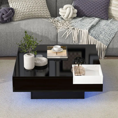 Coffee Table with Detachable Tray and Plug-in 16-color LED