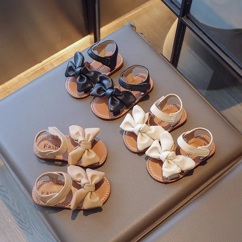 Chaussures plates en cuir à nœud papillon pour enfants