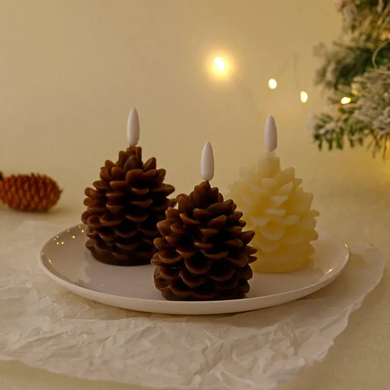 Battery-Operated Pineapple & Pine Cone LED Candle - Warm White