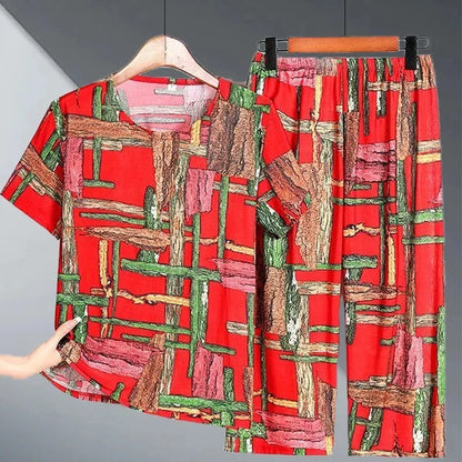 2PCS Women Summer Half Sleeve Blouse Tracksuit