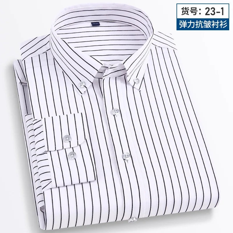 Long Sleeve Vertical Stripe Slim Fit Men's Dress Shirt