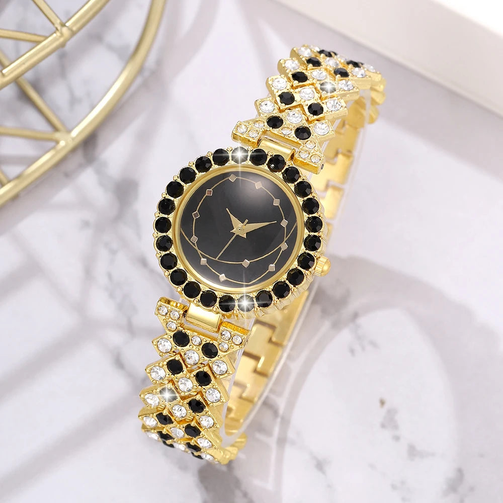 Ensemble de bijoux pour femmes, montres en acier inoxydable avec bracelet doré et strass