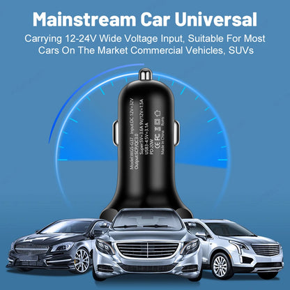 250W 5-Port USB Car Charger - Type C Fast Charging PD QC3.0 Super Charger Adapter