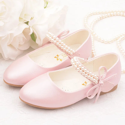 Floral Pearl Leather Flat Shoes