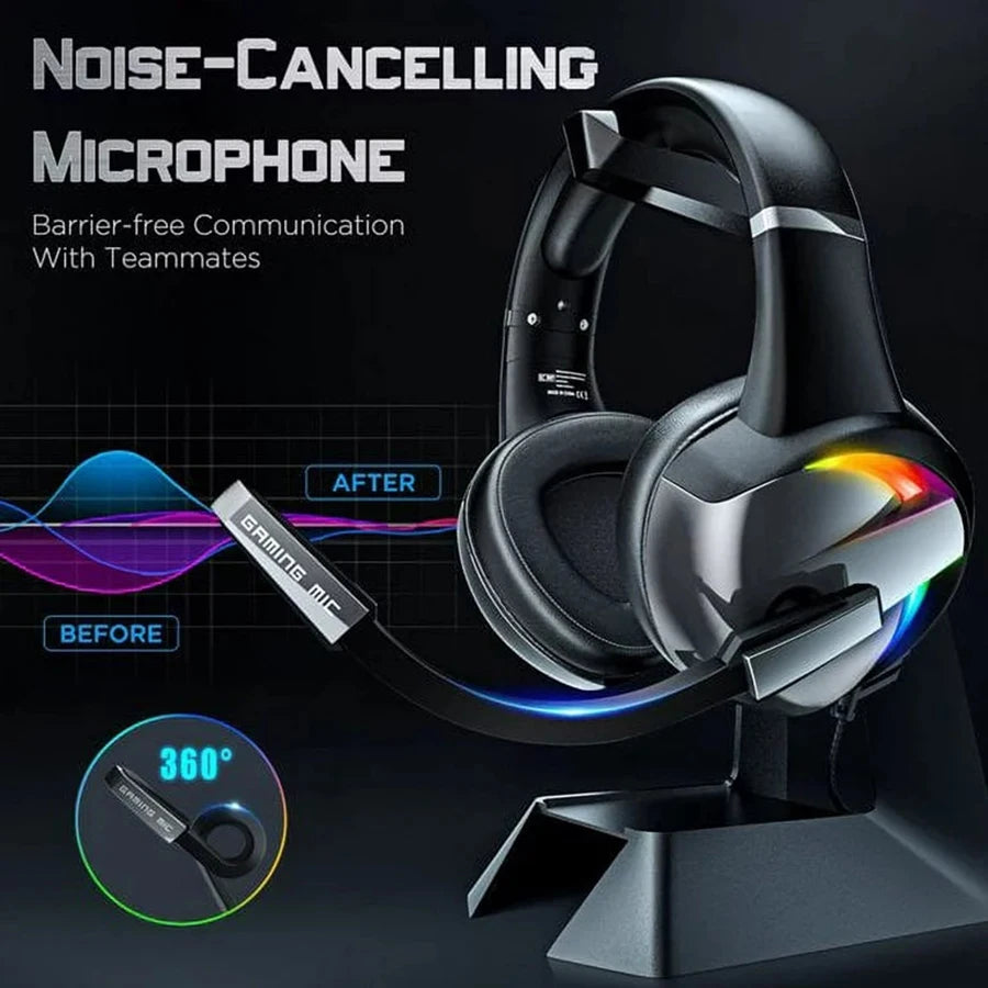 RGB Gaming Headset  Noise Canceling Microphone Surround Sound LED Headphones for PS5 PS4 Xbox One PC Laptop Mac Computer PC