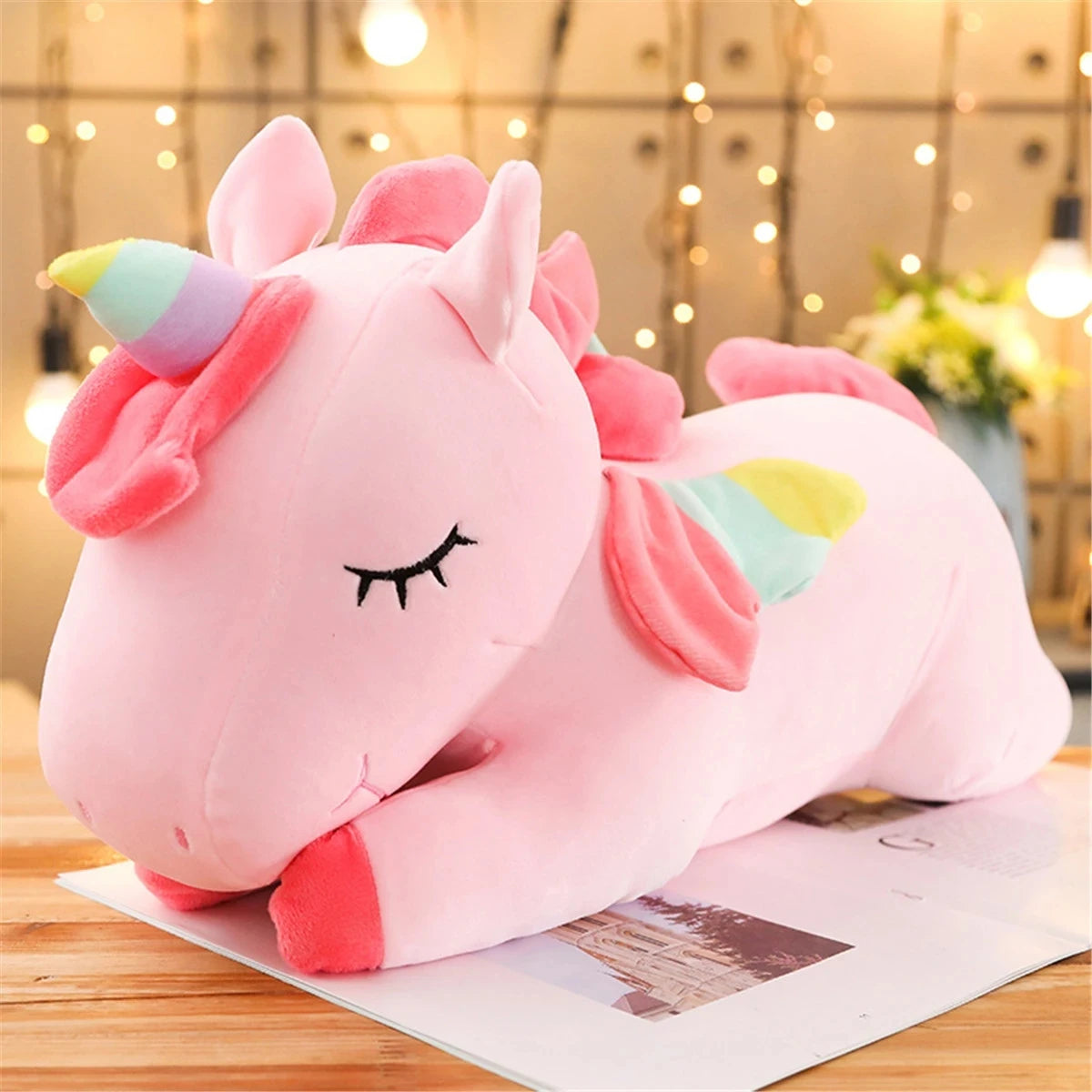 25CM Kawaii Unicorn Plush Toy Soft Stuffed Lying White Pink Horse Appease Doll