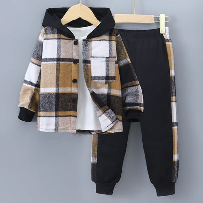 Autumn Checker Hoodie Set for Boys