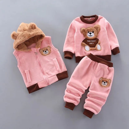 Baby Girls' Cartoon Fleece 3pcs Winter Set