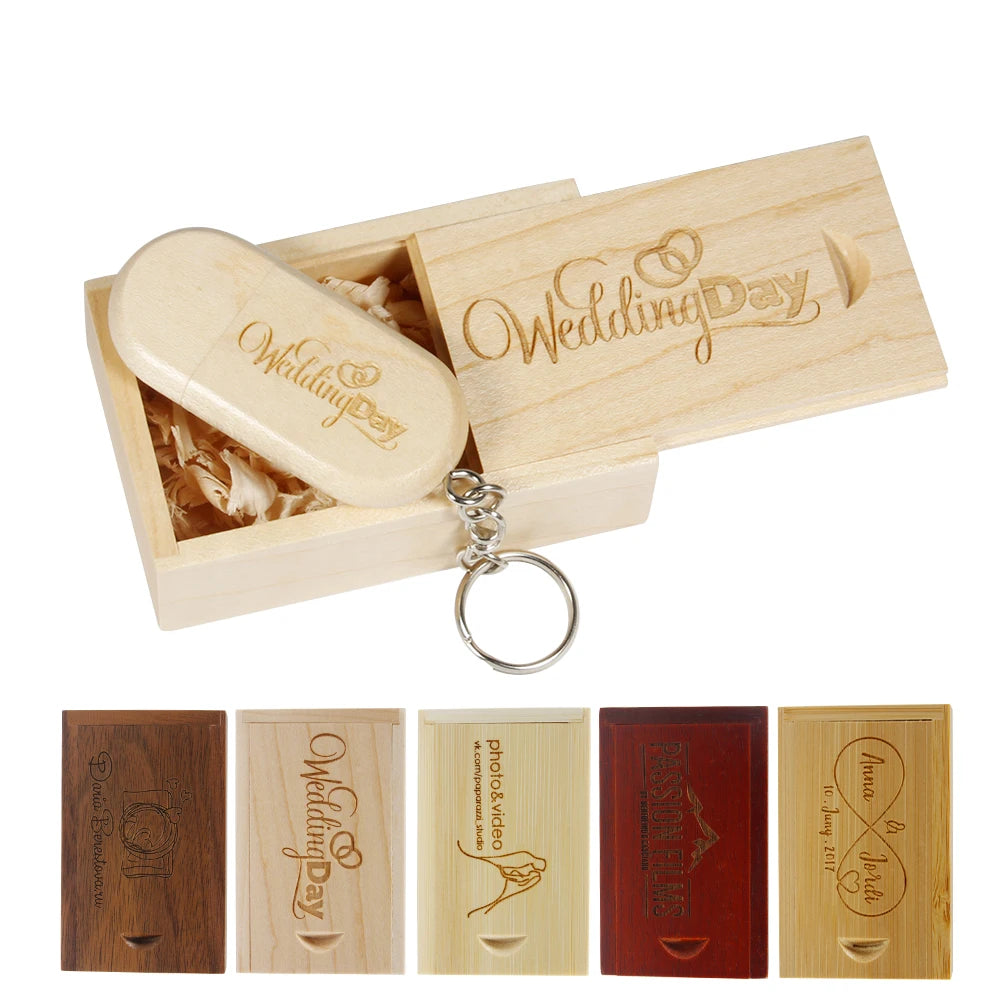 Wooden/Bamboo USB 2.0 Flash Drive with Keychain - 4GB to 128GB
