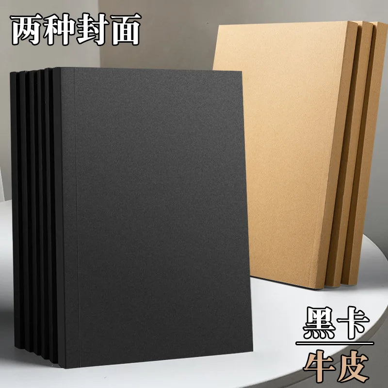 128 Sheets 256 Page Black Card Notebook - Student Blank Drawing Notepad