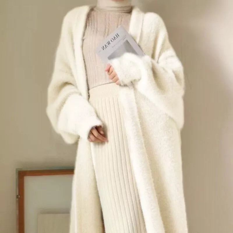 Cozy Winter White Long Cardigan Set